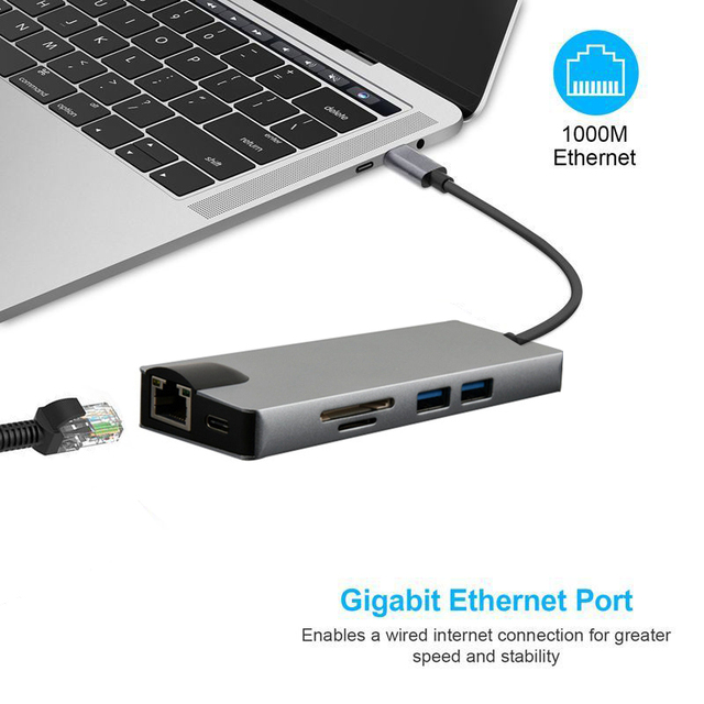 Czytnik kart Ethernet USB 3.0 1000 Mb/s z HUB-em, konwerterem wideo HDMI, RJ45, VGA dla Macbook - Wianko - 3