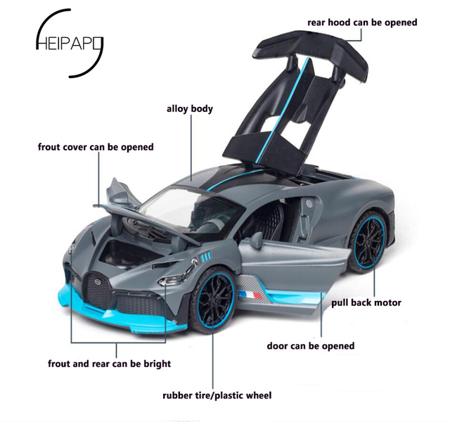 Metalowy model samochodu sportowego Bugatti DIVO 1:32 limited Super Sport, zabawka samochód odlew ze stopu z dźwiękiem, światłem i funkcją cofania - Wianko - 6