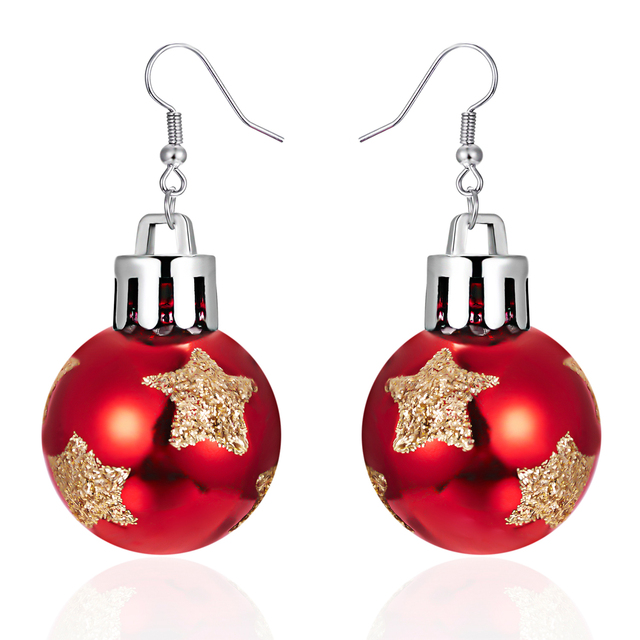 Kolczyki wiszące Boże Narodzenie - okrągłe kule jak płatki śniegu ze spadkiem cekinów i błyszczącymi gwiazdami - biżuteria świąteczna dla kobiet - Wianko - 91