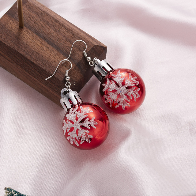 Kolczyki wiszące Boże Narodzenie - okrągłe kule jak płatki śniegu ze spadkiem cekinów i błyszczącymi gwiazdami - biżuteria świąteczna dla kobiet - Wianko - 87