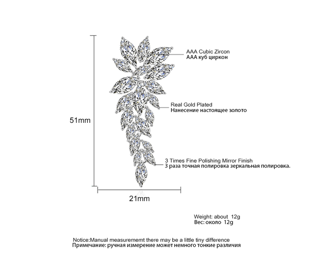 Luksusowe kolczyki wiszące ZAKOL z cyrkoniami w kształcie Marquise Cut - idealne dla nowożeńców i na specjalne okazje - Wianko - 3