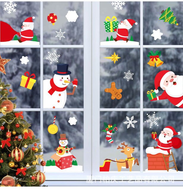 Świąteczna szklana naklejka: 2021nowy płatek śniegu z Mikołajem i łosiem, dekoracja okna i domu - Wianko - 1