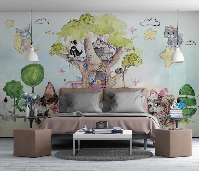 Tapety 3D z tkaniny Milofi z motywem kota dla dzieci do dekoracji ściany w salonie, sypialni i pokoju dziecięcego - Wianko - 7