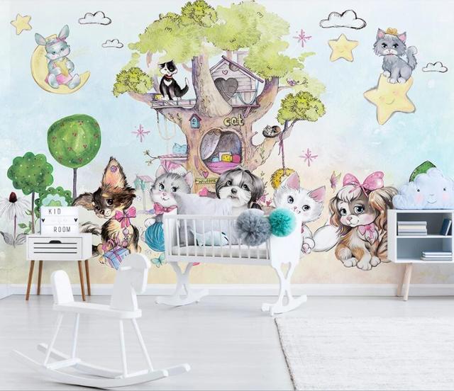 Tapety 3D z tkaniny Milofi z motywem kota dla dzieci do dekoracji ściany w salonie, sypialni i pokoju dziecięcego - Wianko - 6
