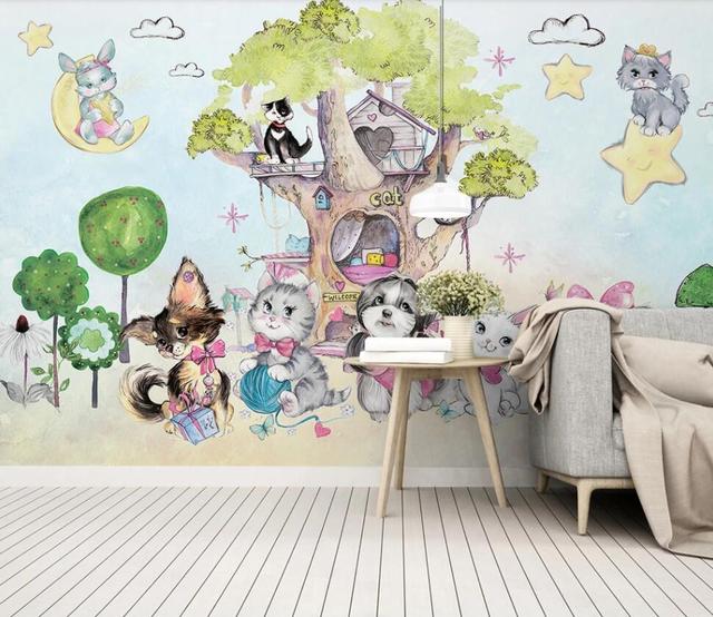 Tapety 3D z tkaniny Milofi z motywem kota dla dzieci do dekoracji ściany w salonie, sypialni i pokoju dziecięcego - Wianko - 8
