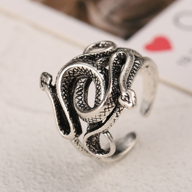Pierścień węża w stylu gotyckim, wykonany z metalu srebrnego, regulowany, dla mężczyzn i kobiet, idealny na imprezę lub jako prezent - Wianko - 10