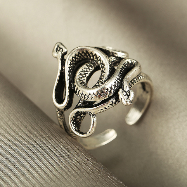 Pierścień węża w stylu gotyckim, wykonany z metalu srebrnego, regulowany, dla mężczyzn i kobiet, idealny na imprezę lub jako prezent - Wianko - 9