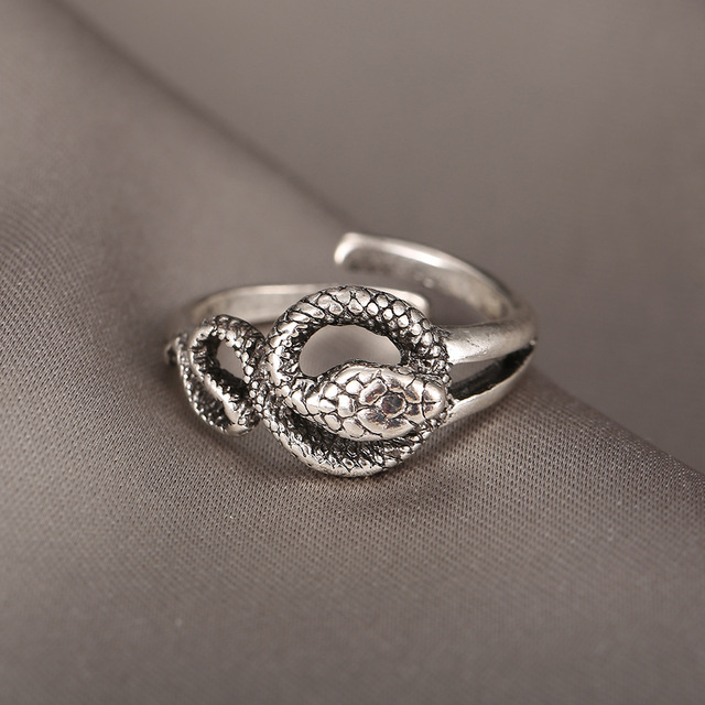Pierścień węża w stylu gotyckim, wykonany z metalu srebrnego, regulowany, dla mężczyzn i kobiet, idealny na imprezę lub jako prezent - Wianko - 14