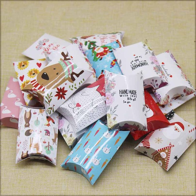 Pudełka na prezenty Boże Narodzenie w kształcie poduszki, 10 sztuk, papier kraft, dla dzieci, Wesołych Świąt, Szczęśliwego Nowego Roku 2021 - Wianko - 2