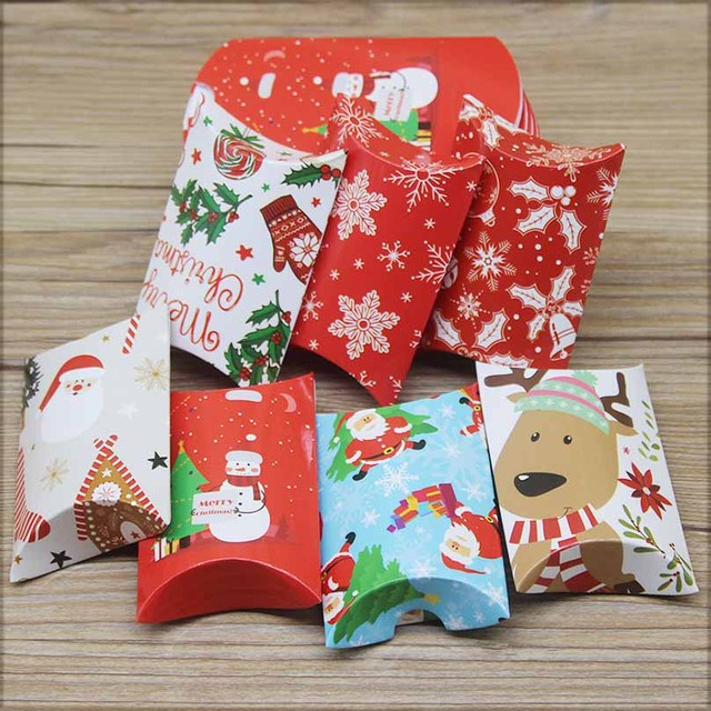Pudełka na prezenty Boże Narodzenie w kształcie poduszki, 10 sztuk, papier kraft, dla dzieci, Wesołych Świąt, Szczęśliwego Nowego Roku 2021 - Wianko - 3