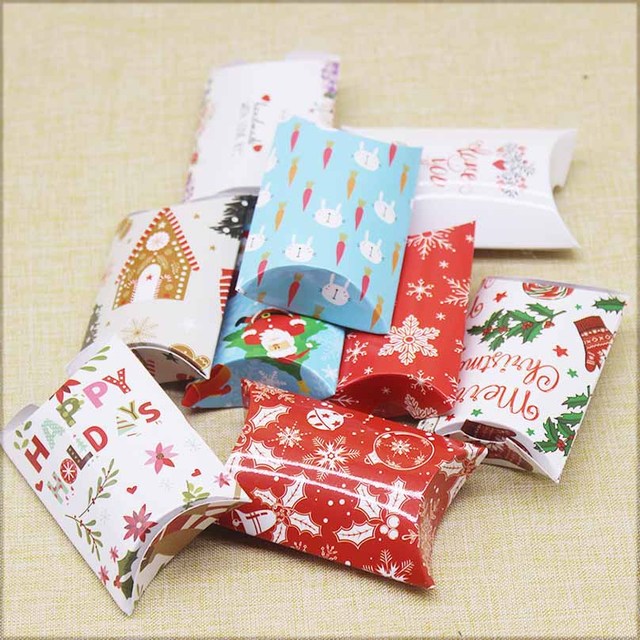 Pudełka na prezenty Boże Narodzenie w kształcie poduszki, 10 sztuk, papier kraft, dla dzieci, Wesołych Świąt, Szczęśliwego Nowego Roku 2021 - Wianko - 4