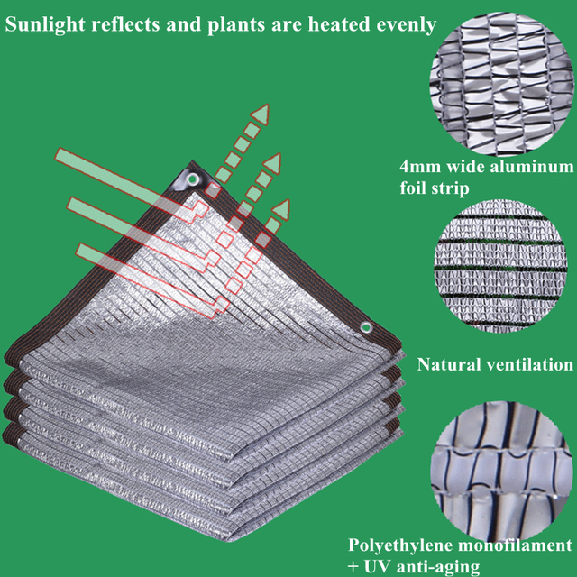 Srebrna folia aluminiowa zacieniająca siatka do roślin w ogrodzie i szklarni, ochrona przed słońcem i cieniem dla dziedzińca, żagli, wiat samochodowych - Wianko - 2