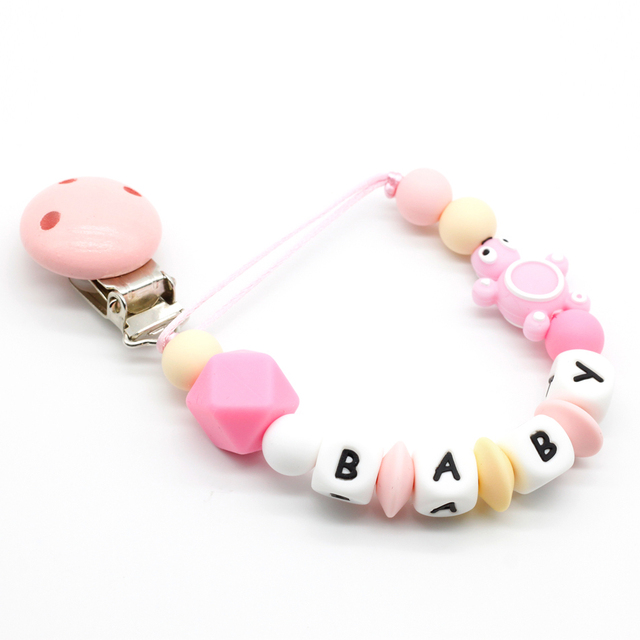 Smoczek ze spersonalizowanym imieniem z niestandardowymi literami, klipsem drewnianym – prezenty dla niemowlaka, zabawka na ząbkowanie - Wianko - 14