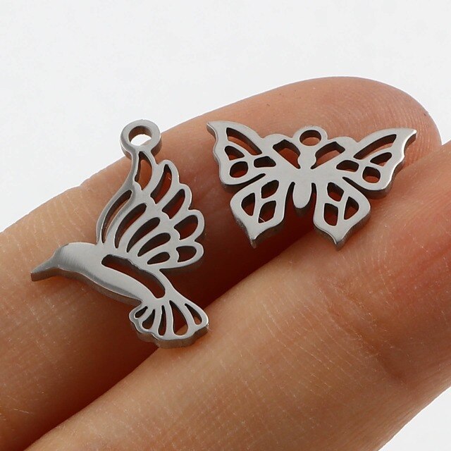 Wisiorek metalowy ze stali nierdzewnej z charmsami w motylu, ptaku i sówce, biżuteria DIY, 5 sztuk - Wianko - 3
