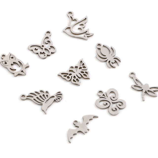Wisiorek metalowy ze stali nierdzewnej z charmsami w motylu, ptaku i sówce, biżuteria DIY, 5 sztuk - Wianko - 4