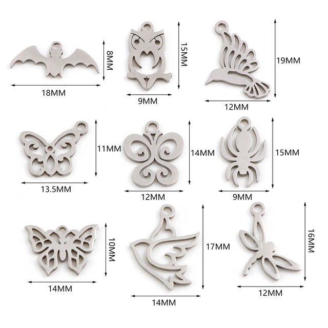 Wisiorek metalowy ze stali nierdzewnej z charmsami w motylu, ptaku i sówce, biżuteria DIY, 5 sztuk - Wianko - 1