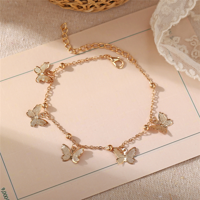 Motylkowa, złota gwiazda obrączki z koralikami dla kobiety - ręcznie robiona bransoletka na stopę z pomponem - biżuteria plażowa 2021 - Wianko - 3