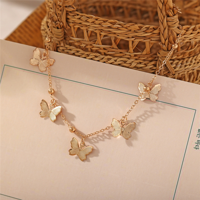 Motylkowa, złota gwiazda obrączki z koralikami dla kobiety - ręcznie robiona bransoletka na stopę z pomponem - biżuteria plażowa 2021 - Wianko - 4
