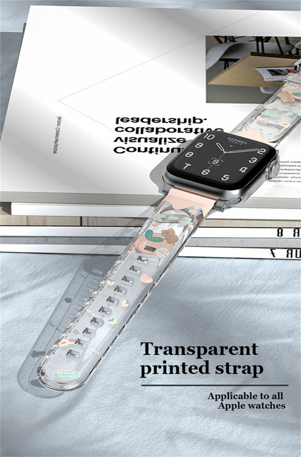 Pasek z żywicy do Apple Watch seria 6/5/4/3/2/1SE - przezroczysty, kreatywny ładny druk, 40/42/38/44MM - Wianko - 12