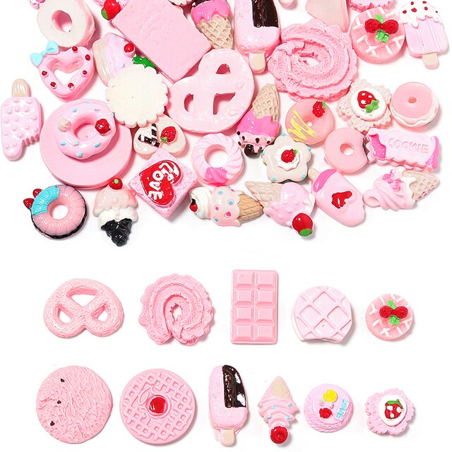 10 sztuk różowy losowe DIY żywica urok czekoladki lody herbatniki deser dla telefonu - biżuteria wisiorki - Wianko - 1