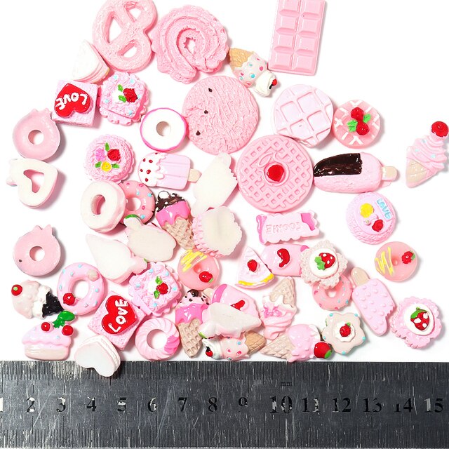 10 sztuk różowy losowe DIY żywica urok czekoladki lody herbatniki deser dla telefonu - biżuteria wisiorki - Wianko - 2