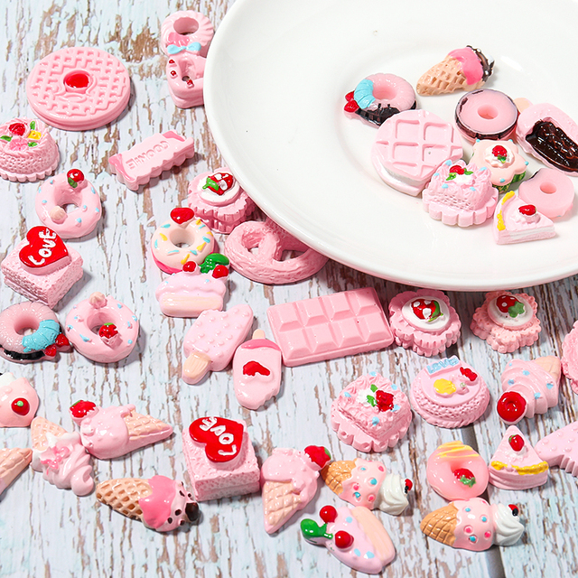 10 sztuk różowy losowe DIY żywica urok czekoladki lody herbatniki deser dla telefonu - biżuteria wisiorki - Wianko - 3