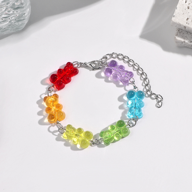 Łańcuszkowa bransoletka z przezroczystymi żywicznymi niedźwiadkami w stylu kreskówki - Biżuteria Y2K Rainbow Gummy Bear dla kobiet i dziewczyn - Wianko - 12