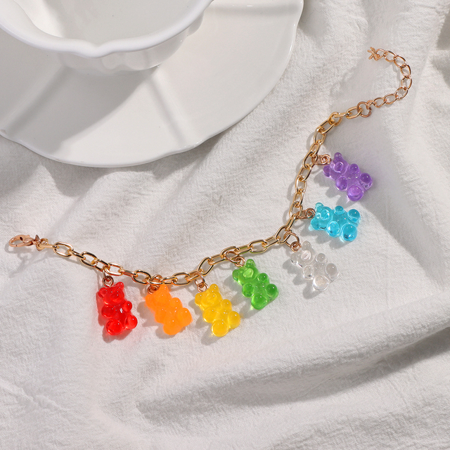 Łańcuszkowa bransoletka z przezroczystymi żywicznymi niedźwiadkami w stylu kreskówki - Biżuteria Y2K Rainbow Gummy Bear dla kobiet i dziewczyn - Wianko - 6