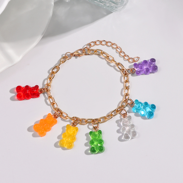 Łańcuszkowa bransoletka z przezroczystymi żywicznymi niedźwiadkami w stylu kreskówki - Biżuteria Y2K Rainbow Gummy Bear dla kobiet i dziewczyn - Wianko - 7