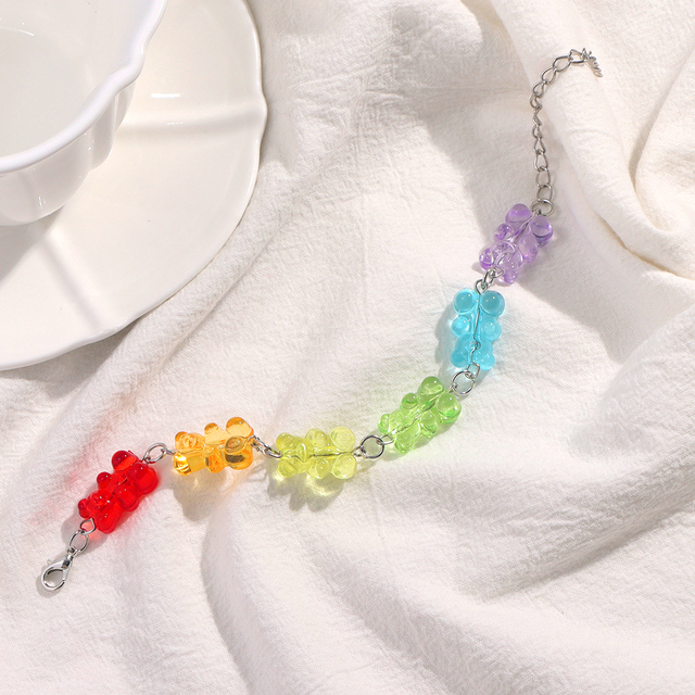 Łańcuszkowa bransoletka z przezroczystymi żywicznymi niedźwiadkami w stylu kreskówki - Biżuteria Y2K Rainbow Gummy Bear dla kobiet i dziewczyn - Wianko - 14