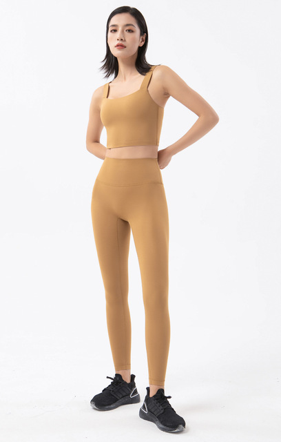 Legginsy i topy fitness do jogi dla kobiet - super miękki materiał, bezszwowe, nude, sportowe spodnie - Wianko - 4