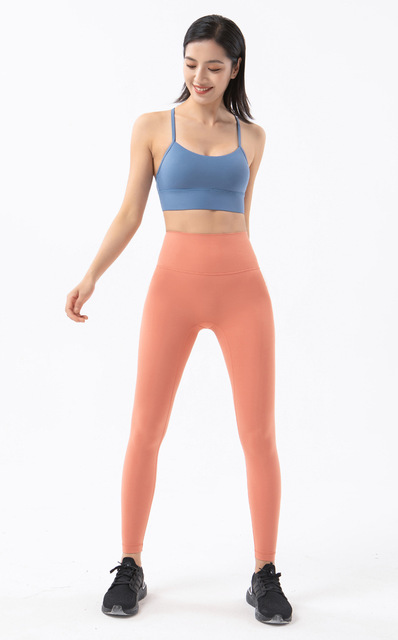 Legginsy i topy fitness do jogi dla kobiet - super miękki materiał, bezszwowe, nude, sportowe spodnie - Wianko - 1