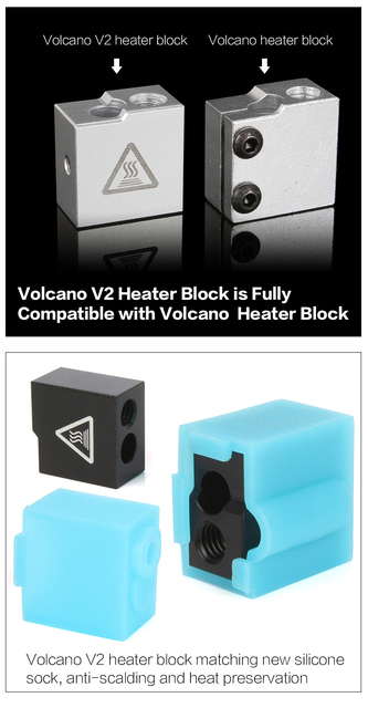 Część aluminiowego bloku grzewczego LERDGE E3D Volcano V2 do drukarki 3D - gorący koniec grzałki do ogrzewania Hotend z silikonowymi skarpetkami - Wianko - 4