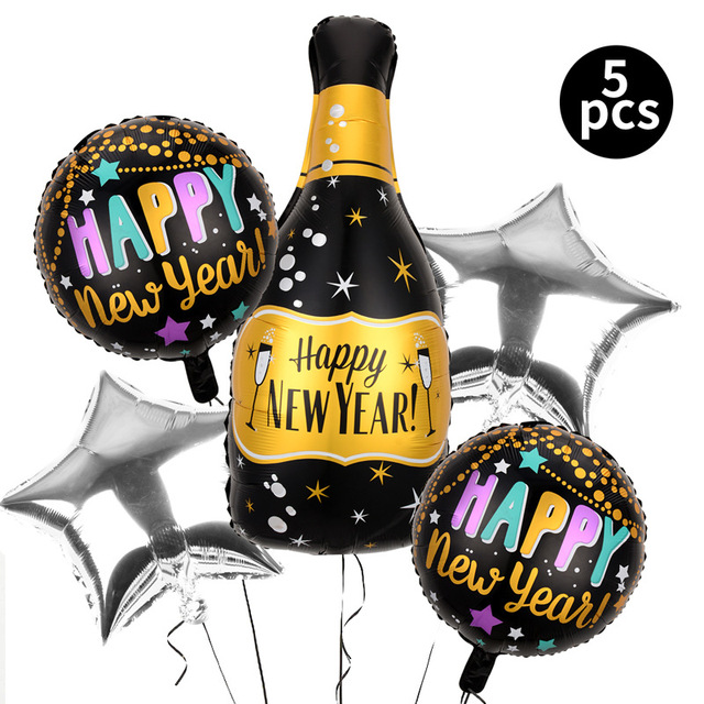 Multikolorowa butelka wina z 18-calowymi balonami foliowymi, 5 sztuk - dekoracje urodzinowe, imprezowe i noworoczne - Wianko - 1