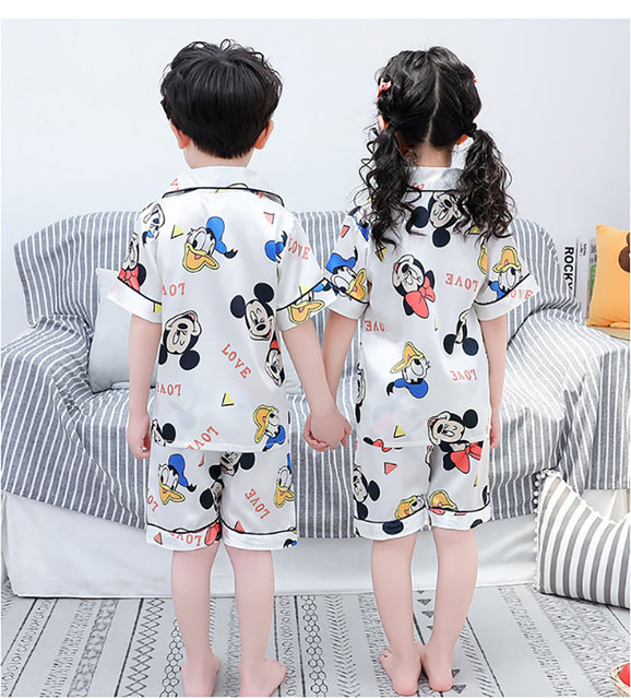 Dziecięca piżama letnia z motywem Mickey Disney, jedwabna i cienka, krótki rękaw + spodenki - Wianko - 5