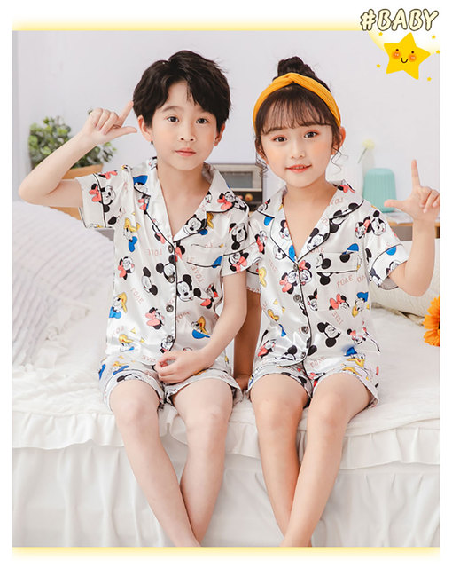 Dziecięca piżama letnia z motywem Mickey Disney, jedwabna i cienka, krótki rękaw + spodenki - Wianko - 9