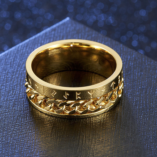 Pierścień Valily Norse Viking Symbol ze stali nierdzewnej, złoty/czarny, 9mm, z kubańskim linkiem obrotowym dla mężczyzn - Wianko - 4