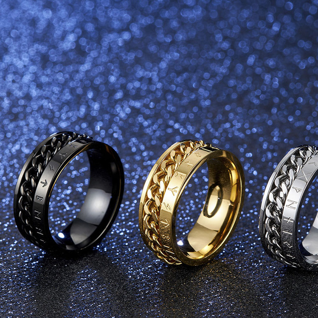Pierścień Valily Norse Viking Symbol ze stali nierdzewnej, złoty/czarny, 9mm, z kubańskim linkiem obrotowym dla mężczyzn - Wianko - 6