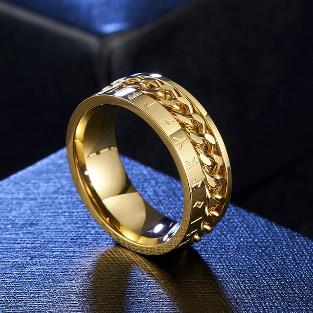 Pierścień Valily Norse Viking Symbol ze stali nierdzewnej, złoty/czarny, 9mm, z kubańskim linkiem obrotowym dla mężczyzn - Wianko - 5