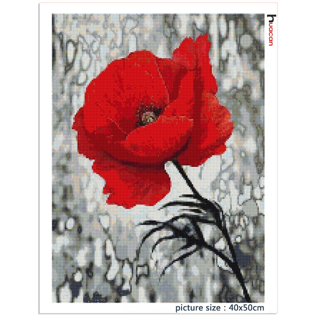 Zestaw do malowania diamentami Kwiat maku - motyw haftu krzyżykowego, czerwony kwiat, mozaika dekoracyjna dla domu - Wianko - 2