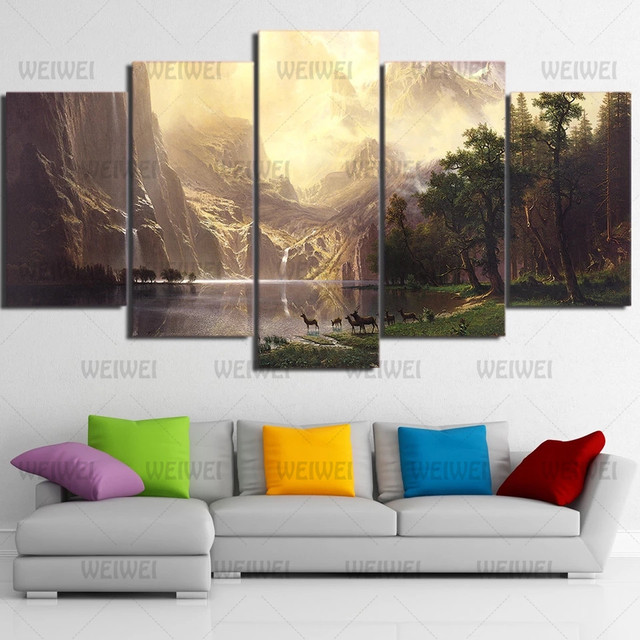 Plakat Wodospad i jeleń w lesie - dekoracyjne płótno do salonu i sypialni - Wianko - 5
