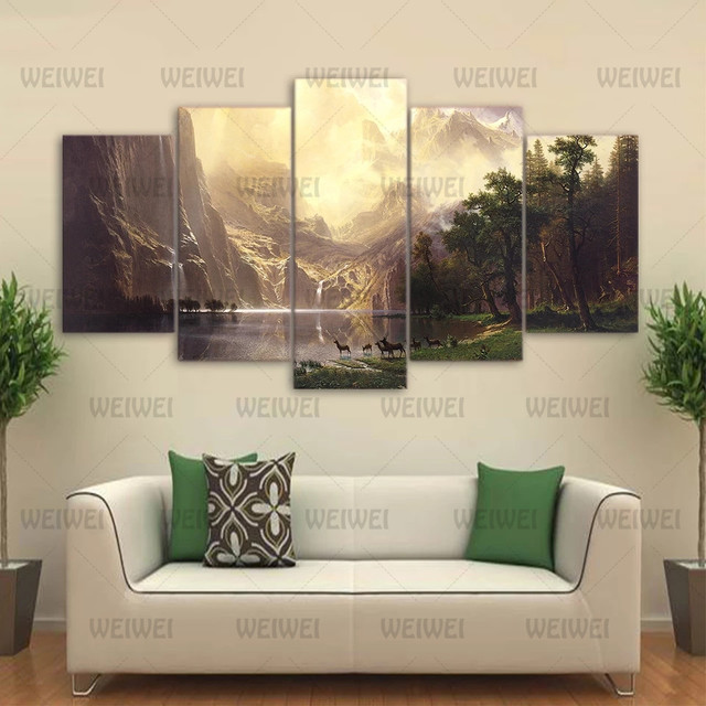 Plakat Wodospad i jeleń w lesie - dekoracyjne płótno do salonu i sypialni - Wianko - 3
