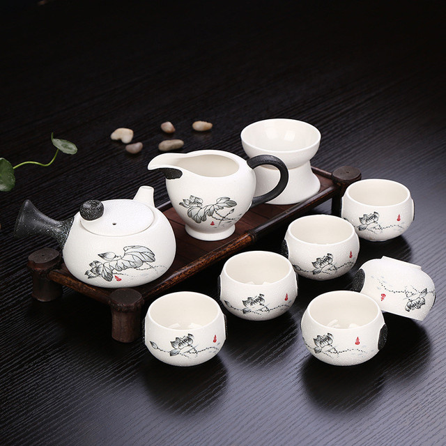 Zestaw ceramicznych naczyń do herbaty - 10 sztuk, ręcznie malowana porcelana, chiński styl, ceremonia picia herbaty - Wianko - 1