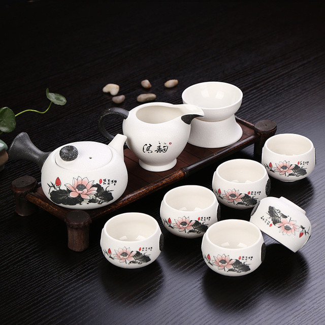 Zestaw ceramicznych naczyń do herbaty - 10 sztuk, ręcznie malowana porcelana, chiński styl, ceremonia picia herbaty - Wianko - 2