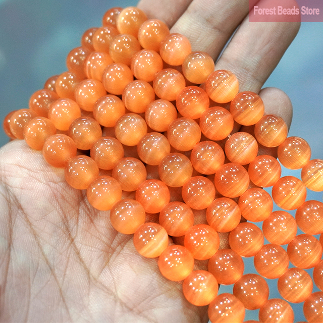 Pomarańczowy kot oko koraliki - wysokiej jakości okrągłe luźne koraliki DIY Charm bransoletki z Opal kamienia - 15 cali - 6/8/10 mm - Wianko - 2
