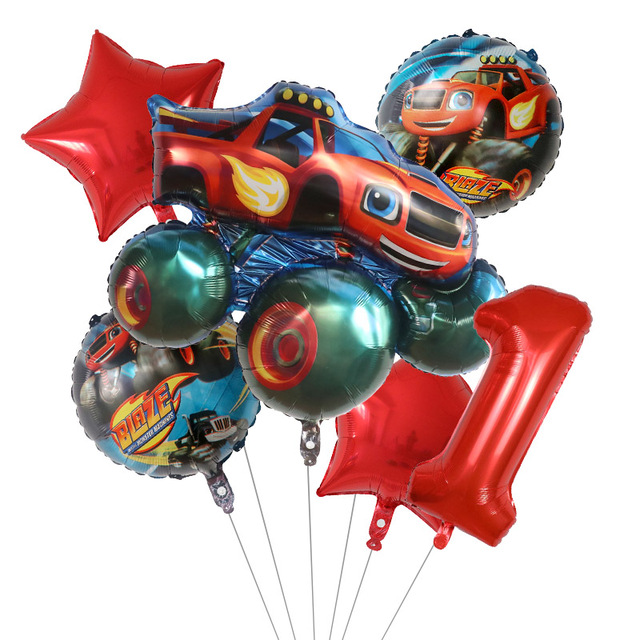6 sztuk dekoracji na imprezę urodzinową z motywem samochód Blaze Mega Maszyny - zestaw balonów 30 cali z cyframi, dla chłopców - Wianko - 1