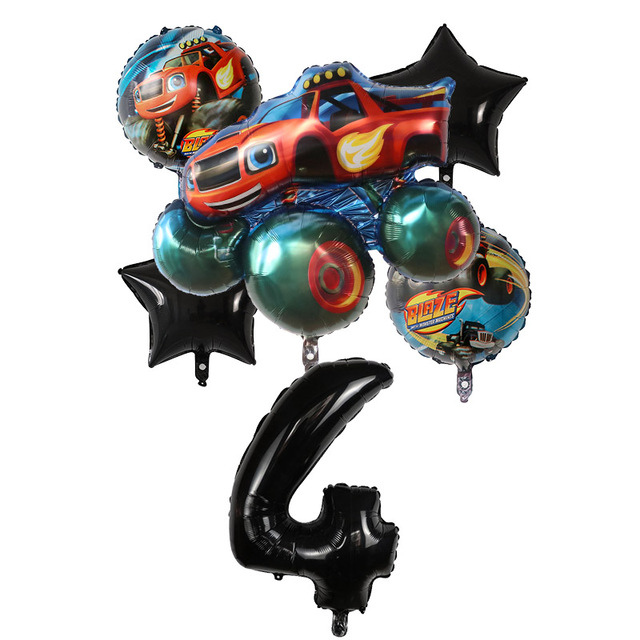 6 sztuk dekoracji na imprezę urodzinową z motywem samochód Blaze Mega Maszyny - zestaw balonów 30 cali z cyframi, dla chłopców - Wianko - 4