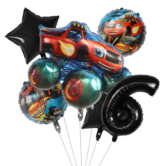 6 sztuk dekoracji na imprezę urodzinową z motywem samochód Blaze Mega Maszyny - zestaw balonów 30 cali z cyframi, dla chłopców - Wianko - 6