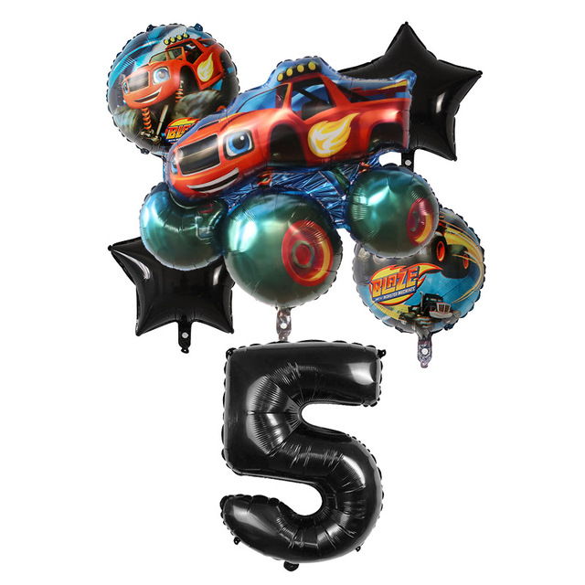 6 sztuk dekoracji na imprezę urodzinową z motywem samochód Blaze Mega Maszyny - zestaw balonów 30 cali z cyframi, dla chłopców - Wianko - 5