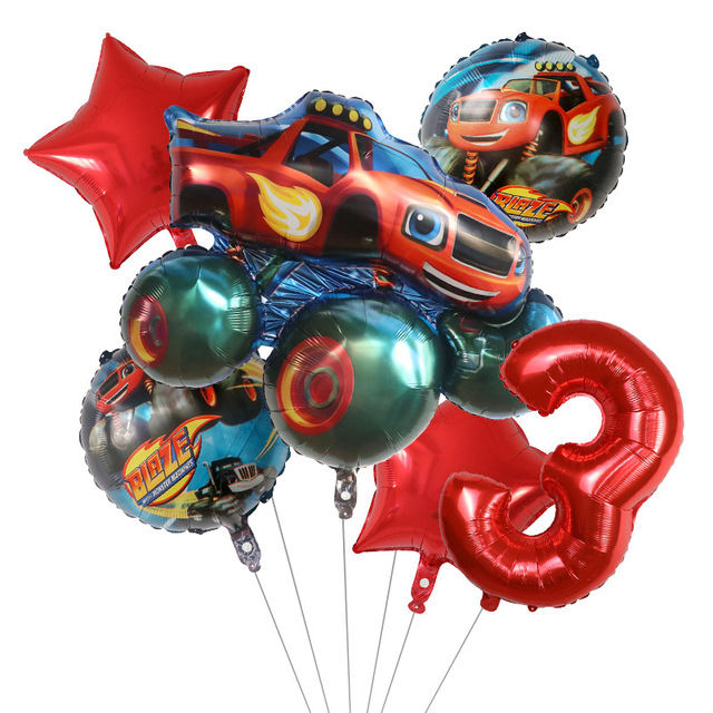 6 sztuk dekoracji na imprezę urodzinową z motywem samochód Blaze Mega Maszyny - zestaw balonów 30 cali z cyframi, dla chłopców - Wianko - 3
